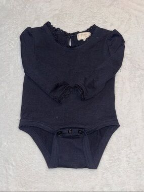 (3 for $10) btween babyLong-Sleeve black Baby One-Piece Bodysuit with Lace Trim